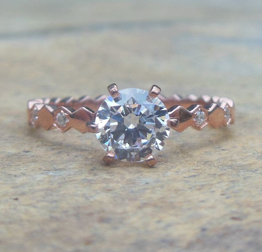 6 Mm Diamant 14K Weißgold Verlobungsring von Qrystaljewelry