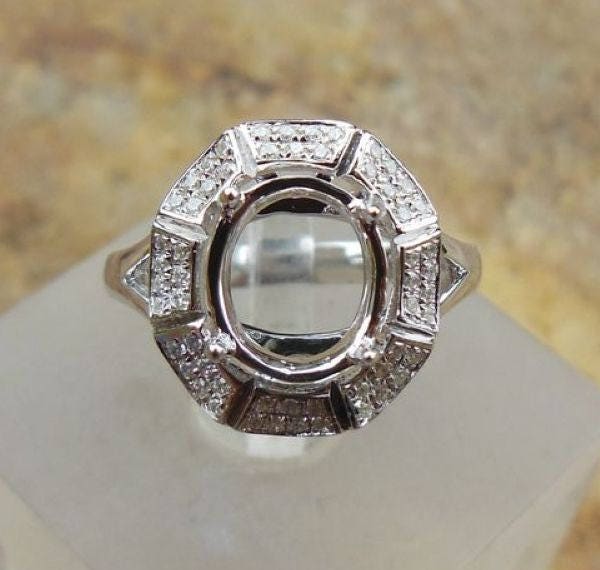 Item158-Oval 7.5x8.5 Mm in 14K Weißgold Semi Mount Ring/Diamantring von Qrystaljewelry