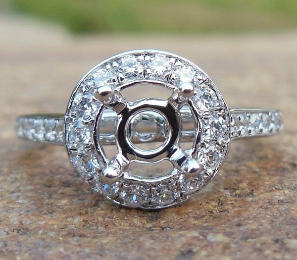 Massiver 14K Weißgold 5 Mm Runder Mode-Halb Montierter Ring/Diamant-Verlobungsring von Qrystaljewelry