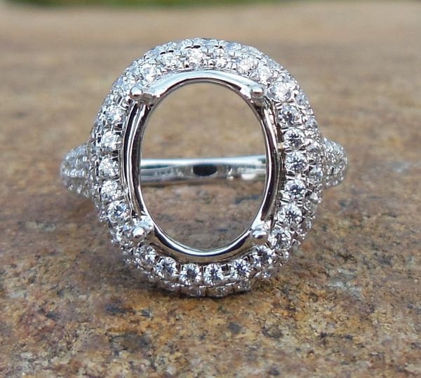 Massives 14K Weißgold 9 X 12 Mm Oval Form Mode Semi Mount Ring/Diamantring von Qrystaljewelry