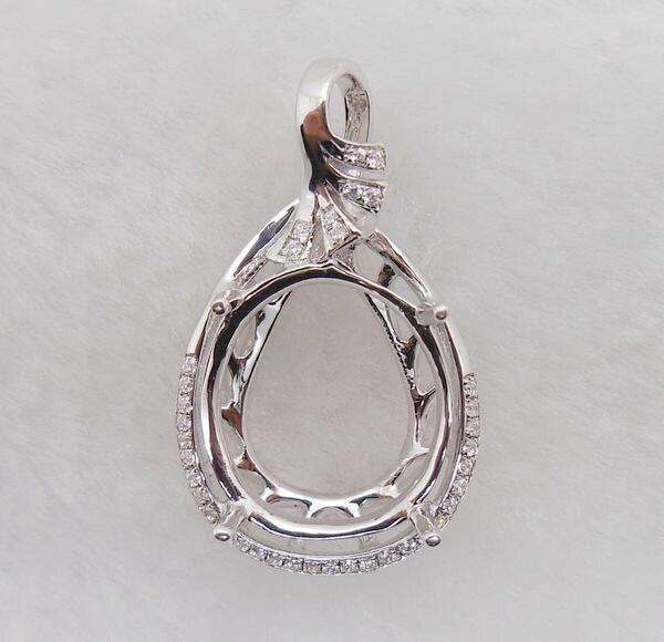 Massives 14K Weißgold Oval 13 X 15 Mm Fashion Semi Mount Anhänger von Qrystaljewelry