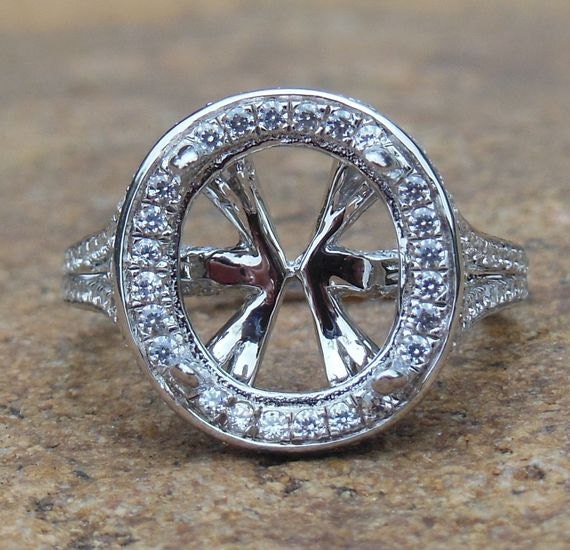 Oval Form 8 X 10 Mm in 14K Weißgold Semi Mount Ring Für Frauen/Diamant von Qrystaljewelry