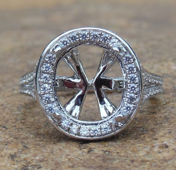 Oval Form 8 X 10 Mm in 14K Weißgold Semi Mount Ring Für Frauen/Diamant von Qrystaljewelry