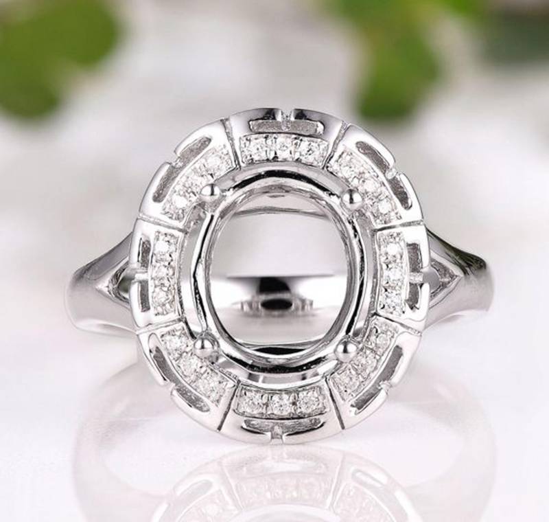 Solide 14K Weißgold 7 X 9 Mm Oval Form Mode Semi Mount Ring/Diamant von Qrystaljewelry