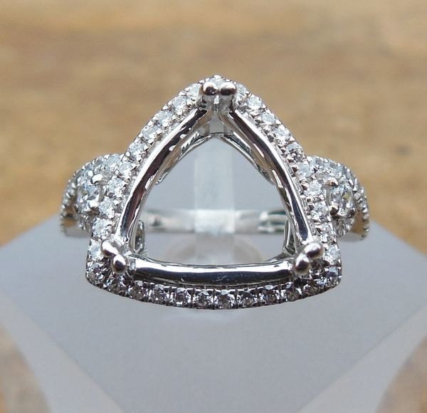 Solider 14K Weißgold 12x12x12mm Trilliant Form Mode Semi Mount Ring/Diamantring von Qrystaljewelry