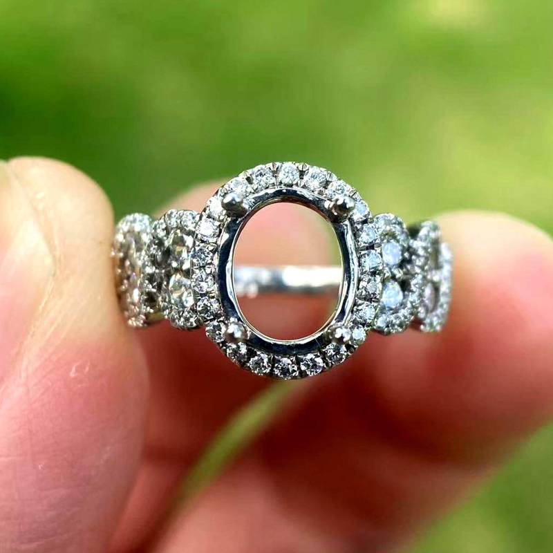 Solides 14K Weißgold Oval 6 X 8 Mm Mode Halb Montierter Ring/Diamant-Verlobungsring von Qrystaljewelry