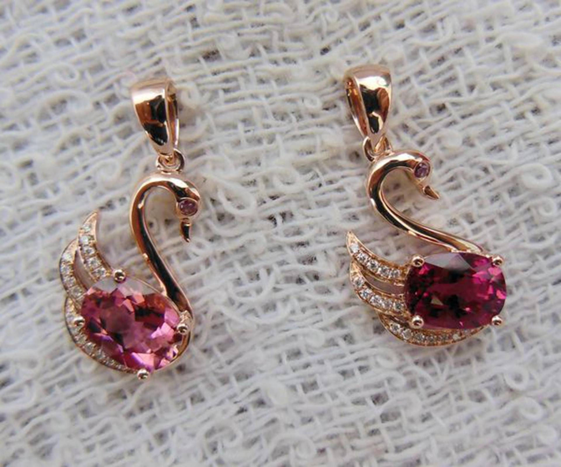 Turmalin Schwan Anhänger 14K Weißgold Diamant Akzent von Qrystaljewelry