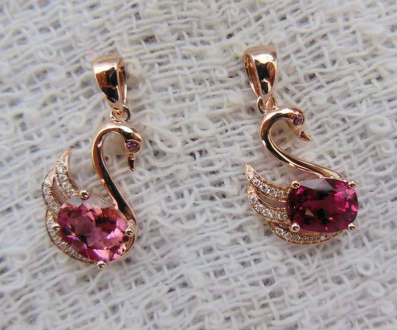 Turmalin Schwan Anhänger 14K Weißgold Diamant Akzent von Qrystaljewelry