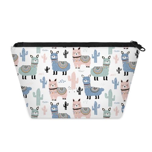 QsirBC Wasserdichte Make-up-Tasche, Reise-Kosmetiktasche, multifunktionaler Organizer für Reisen, Fitnessstudio, Camping, Geschenke für Frauen, Alpakas von QsirBC