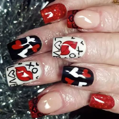 24 Stück Nägel zum Aufdrücken, quadratisch, zum Aufkleben, französische künstliche Nägel, Geschenke für Frauen und Mädchen von Qsvbeeqj