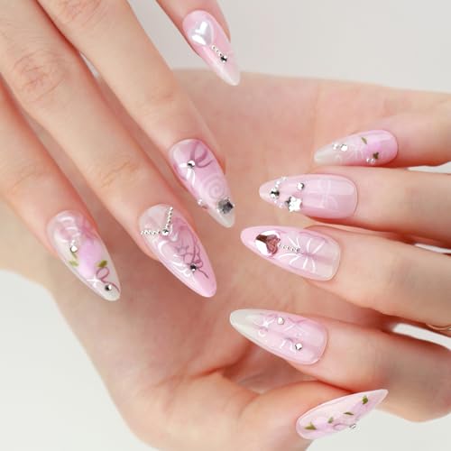 24pcs Press Auf Nägel Mandelkleber Auf Französischen Gefälschten Designs Falsche Künstliche Geschenke Für Frauen Mädchen Design Falsch Nagel von Qsvbeeqj