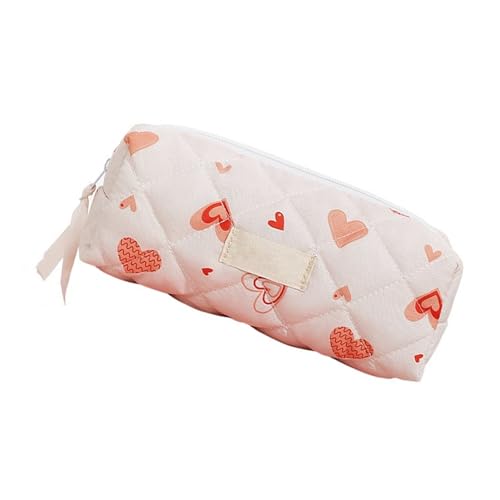Damen Süß Herz Muster Kulturbeutel gesteppt Baumwolle Reisen Make-up Organizer mit geräumigen Fächern Kosmetiktasche für den täglichen Gebrauch Kosmetiktasche, style 1, Massive Schönheit von Qsvbeeqj