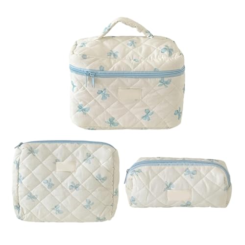 Elegantes 3-teiliges Kosmetiktaschen-Set mit Schleifen, Verzierung, Make-up-Taschen für Reisen und den täglichen Gebrauch von modischen Frauen, a von Qsvbeeqj