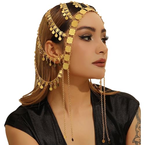 Exquisites handgefertigtes Braut-Stirnband, elegantes Hochzeits-Haarteil, Münz-Kopfkette für Hochzeiten und Veranstaltungen, modische Kopfkette von Qsvbeeqj