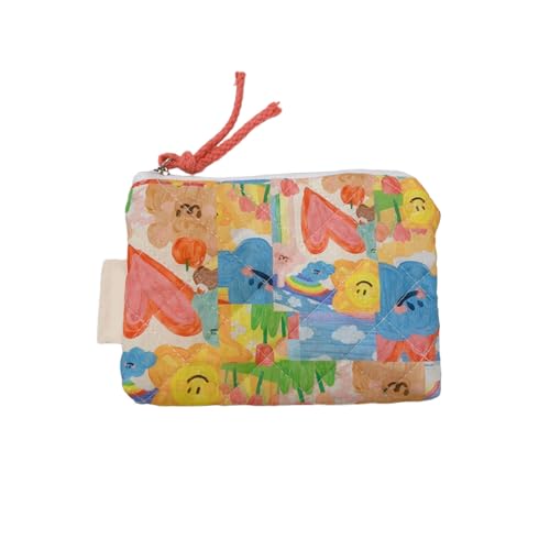 Gesteppte Make-up-Tasche aus Baumwolle, Münzgeldbörse, Muster, modische Kosmetik-Aufbewahrung, Geldtasche für Damen, gestepptes Make-up, klein, regenbogenfarben, Mass Beauty von Qsvbeeqj