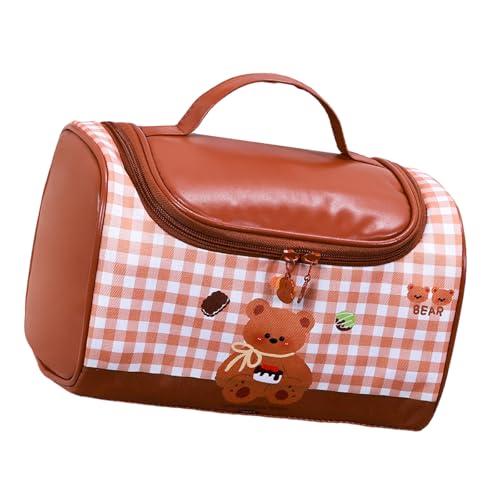 Große Kapazität, wasserabweisend, PU-Kosmetik-Organizer für Reisen, tragbar, schöne Aufbewahrungstasche mit verstellbarem Griff, niedlich, farbblockierend, Make-up-Organizer, D, Einheitsgröße von Qsvbeeqj