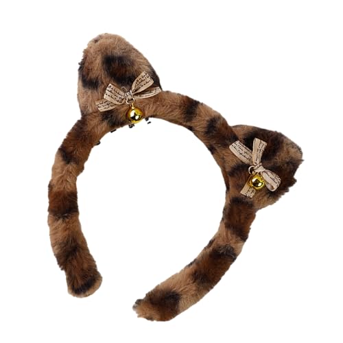 Haarband mit Katzenohren, Leopardenmuster, weicher Plüsch, Haarschmuck für Damen und Mädchen, Kopfschmuck für Partys und den täglichen Gebrauch von Qsvbeeqj