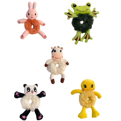 Haargummis aus weichem Plüsch, Cartoon-Design, für stilvolle Mädchen und Teenager, schönes Haar-Accessoire, dekorative Kopfbedeckung, 5 Stück von Qsvbeeqj