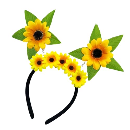 Leuchtende Farbe Sonnenblumen-Haarband, Kunstblumen-Haarband, bequem und elegant, für Musik-Festivals und Themenveranstaltungen von Qsvbeeqj