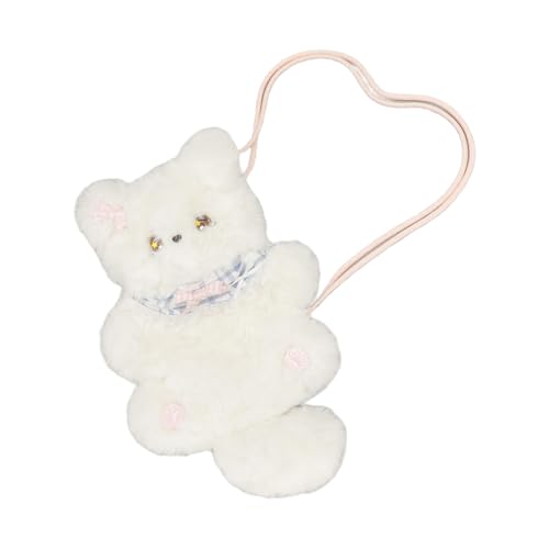 Lovely Cats Cossbody Geldbörse mit verstellbaren Riemen, Plüschpuppe, Umhängetasche, Handytasche, Tier-Geldbörse für Damen und Mädchen, Tier-Geldbörsen mit verstellbaren Trägern, weiß, Einheitsgröße von Qsvbeeqj