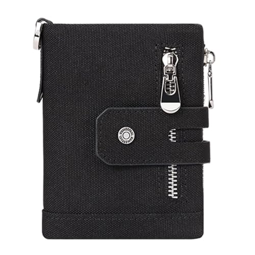 Modische Geldbörse für Herren, mit Metallkette, Sicherheitstaschen mit Reißverschluss, kurze Geldbörse, Kartenhalter für Geschäftsreisen, schwarz, massive Schönheit von Qsvbeeqj