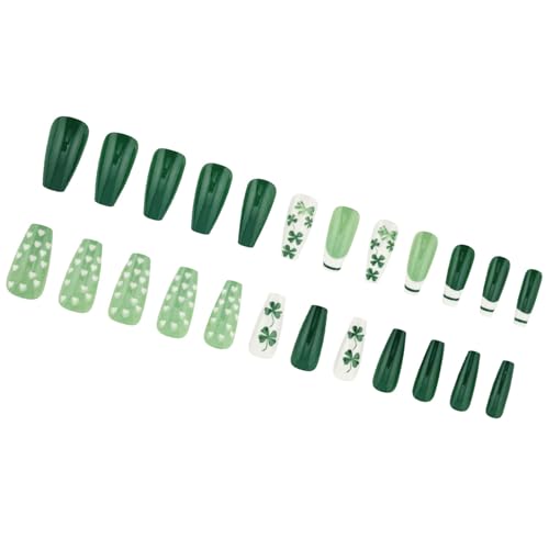 Patrick's Day Nägel zum Aufdrücken mit einzigartigem grünem Kleeblatt-Design, Urlaubsthema zum Aufkleben für Damen und Mädchen von Qsvbeeqj
