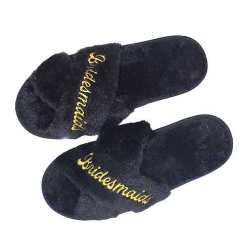 Qsvbeeqj 2er Pack Hochzeit Plüsch Hausschuhe warm weiche Damen Hausschuhe für Hochzeit und Entspannung rutschfeste Hochzeit Hausschuhe, Großartig schwarz, Rozmiar uniwersalny von Qsvbeeqj