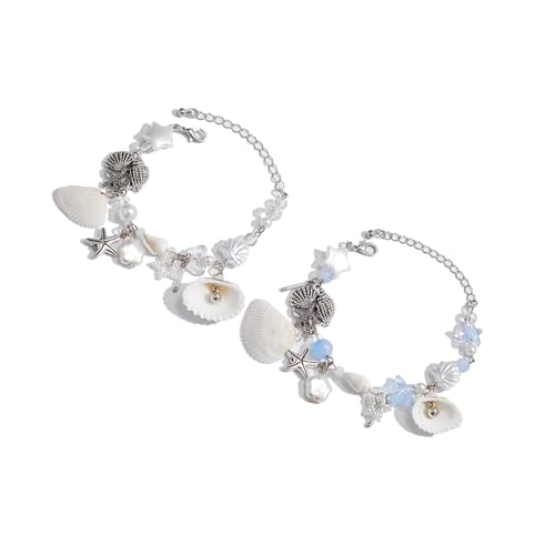Qsvbeeqj 2er Pack marine zarte handschmuck Muschel süße accessoires und textur Legierung für besonderes ereignis natürliche muschel schmuck set für frauen, One Size, Wie beschrieben von Qsvbeeqj