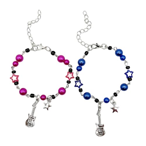 Qsvbeeqj 2pcs Gitarrenstarpaar Armbänder Mode Perlen Armbänder Armband Einfach Verstellbarer Freundschaft Schmuck Einzigartige Paar Schmuck Für Frauen Und Männer von Qsvbeeqj