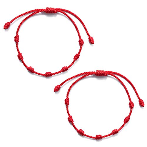 Qsvbeeqj 2x Fashion 7 Knoten Rote Stringarmband Fußkettchen Verstellbare Geflochtene Armbänder Viel Glück Amulett Für Erfolg Und Wohlstandsarmbänder Für Jugendliche Mädchen von Qsvbeeqj