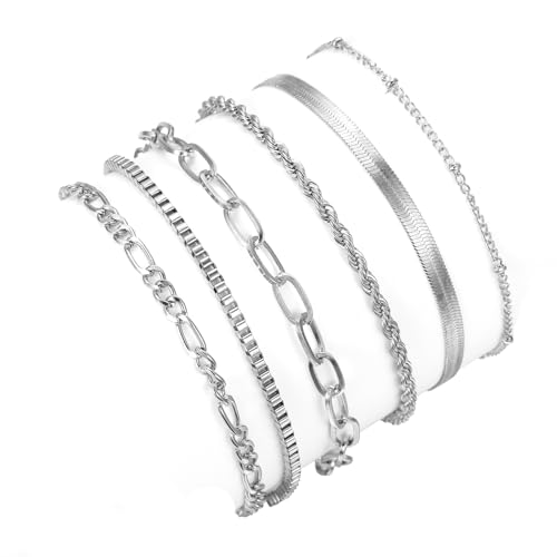 Qsvbeeqj 6 Stücke Modische 14K Gold Plattiertes Armband Set Accessoire Für Frauen Dünne Kubanische Verbindung Und Papierklammungskette Designs Kubanisches Verknüpfungskettenarmband von Qsvbeeqj