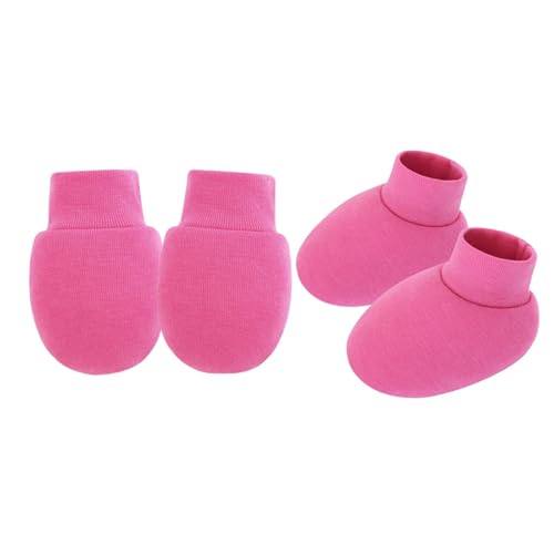 Qsvbeeqj Atmungsaktive Baumwolle Neugeborene Hände Fußschutz Handschuhe Anti-Kratzer Handschuhe Mit passenden Socken Genießen Sie den Schlaf Sicher Geschlecht Neutral Baby Set, Rosa, Einheitsgröße von Qsvbeeqj