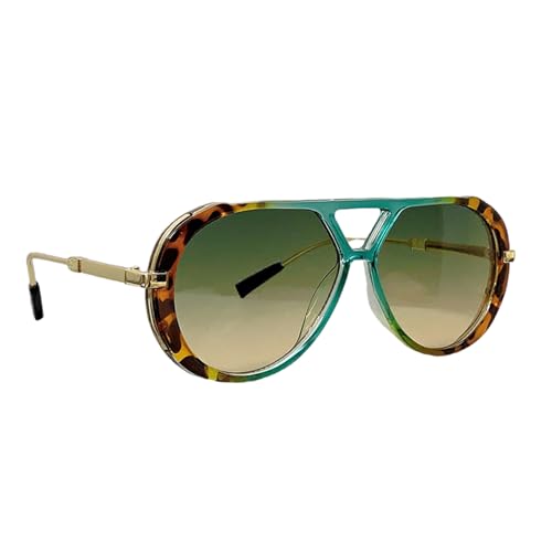 Qsvbeeqj Beliebte Sonnenbrille mit Farbverlauf, modischer Druckrahmen, Doppelstrahlstruktur, angenehm zu tragen, für Damen, Teenager, Mädchen, Doppelbrücken-Sonnenbrille, Leopardengrüner Rahmen von Qsvbeeqj