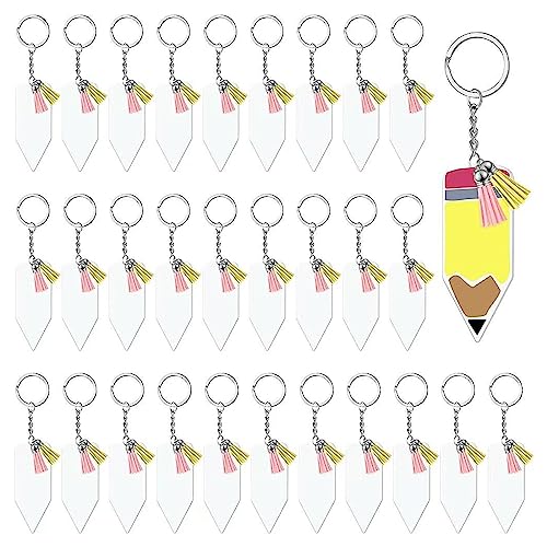 Qsvbeeqj Bleistift-Schlüsselanhänger-Set, handgefertigt, transparent, Acryl, Rohlinge, Lederquasten, Schlüsselkette, Ringe für Anhänger von Qsvbeeqj