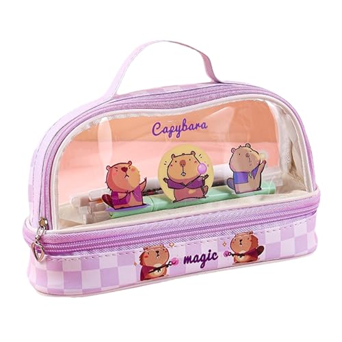 Qsvbeeqj Capibala Transparentes Federmäppchen für Kosmetikstifte, Cartoon-Motiv, große Kapazität, Make-up-Tasche, Schulbedarf, große Kapazität, Capibala, B von Qsvbeeqj