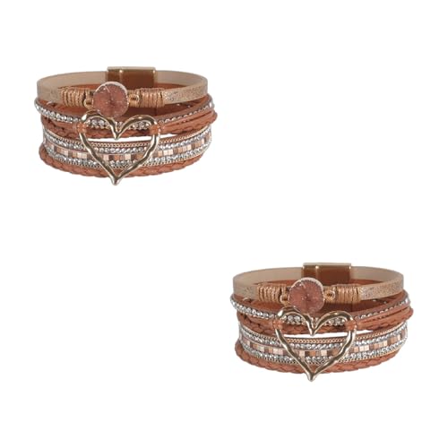Qsvbeeqj Damen-Armreif, Bohomian-Leder, mehrlagig, Herz-Armreif, Schmuck, Geschenk, modisches Handgelenk-Accessoire für den täglichen Gebrauch von Qsvbeeqj