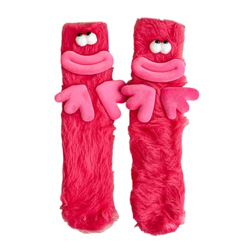 Qsvbeeqj Damen Fuzzy Socken Cartoon Crew Socken weiche Pantoffel gemütlich warm Zuhause Winter warme Stiefel Geschenke Dame flauschig gemütlich weiche Pantoffel, Big Hand Series Rose, One size von Qsvbeeqj