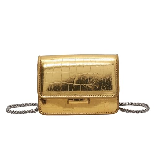 Qsvbeeqj Damen PU Leder Crossbody Tasche Quadratische Geldbörse Handtasche mit Kettenriemen Stilvolle Abendtasche für verschiedene Anlässe Leicht, gold, One Size von Qsvbeeqj