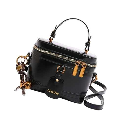 Qsvbeeqj Damen-Umhängetasche, trendig, modisch, Eimer, Make-up, Retro, Kuriertasche, stilvolle Umhängetasche für den täglichen Gebrauch, Retro-Schulter-Mode, Crossbody-Make-up für Reisen, Schwarz von Qsvbeeqj
