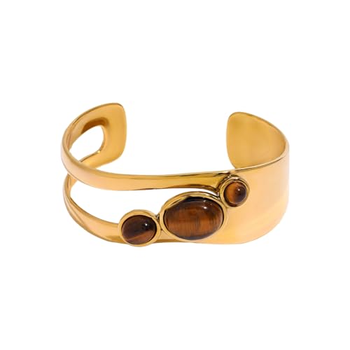 Qsvbeeqj Edelstahl Offenes Manschettenarmband Für Frauen Einstellbare Größe Armreifen Unregelmäßig Geometrische Perlen Armband Accessoire Damen Gestapelte Armband von Qsvbeeqj