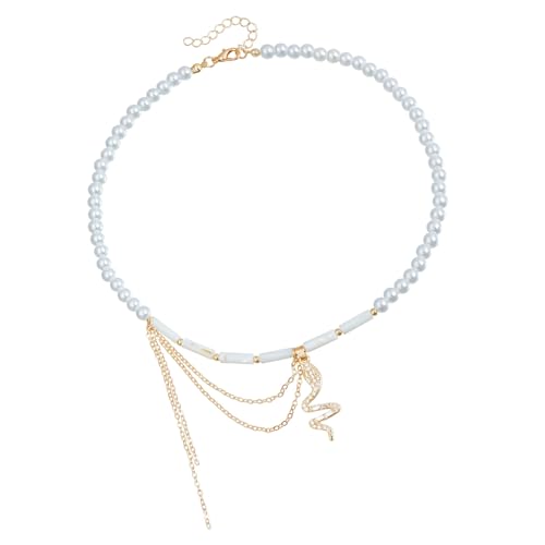 Qsvbeeqj Einstellbare Ketten Halskette Perlenkette Schlange Anhänger Schlange Anhänger Hals Schmucklegierung Textur Für Tägliche Mädchenschmuck von Qsvbeeqj
