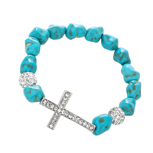 Qsvbeeqj Einstellbare Kreuze Charm Elastic Armband Türkiser Perlen Schmuck Für Vielseitige Styling Frauen Männer Elastische Kreuze Perlenarmband von Qsvbeeqj
