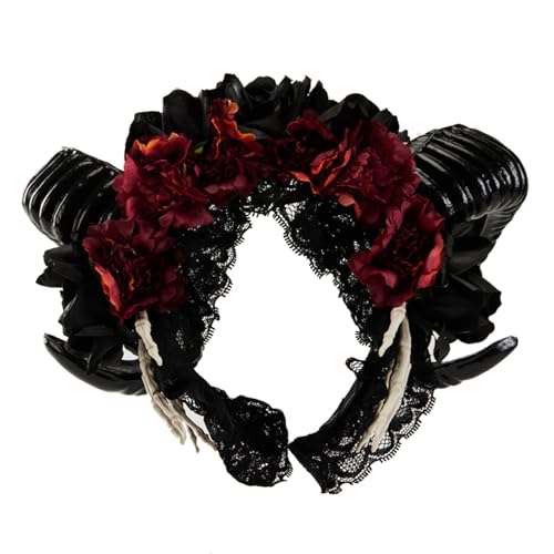 Qsvbeeqj Einzigartige Horn-Stirnbänder für Halloween, Kopfschmuck mit Blumenskelett-Handdetails für Halloween, Cosplay Qsvbeeqj Einzigartige Horn-Stirnbänder für Halloween, Kopfschmuck mit Blumenskelett-Handdetails für Halloween, Cosplay von Qsvbeeqj