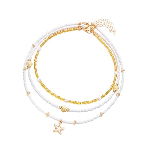 Qsvbeeqj Elastische Muschel Perlen Schmuck Combo Verstellbare Triple Layer Designs Für Trendige Frauen Beach Partys Tragen Muschelschmuckkette von Qsvbeeqj
