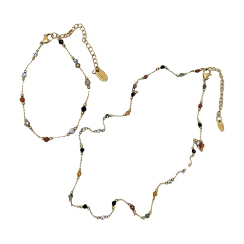 Qsvbeeqj Elegante Ketten Halskette Kleine Perlen Armband Einstellbare Länge Schmuck Set Legierung Textur Geeignet Für Frauen Und Mädchen Legierung Halskette Armband von Qsvbeeqj
