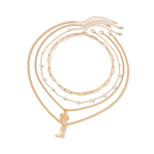 Qsvbeeqj Elegante Multi Stränge Gold Halskette Set Mit Perlenakzenten Und Boot Charme Stylish Schlangekette Für Frauen Geburtstagsgeschenk Frauen Gold Multi Strang Halskette Set von Qsvbeeqj