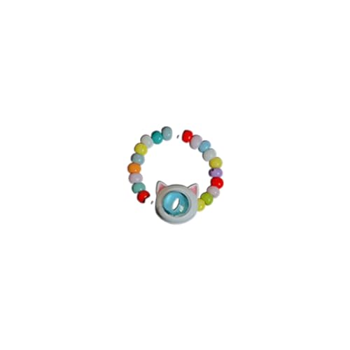 Qsvbeeqj Farbenfrohe Perlenringe Verstellbare Elastische Single Eye Katze Geformtes Handgefertigter Schmuck Für Frauen Mädchen Modischer Schmuck von Qsvbeeqj