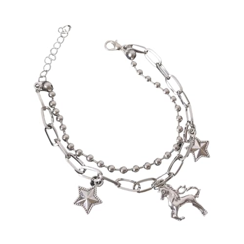 Qsvbeeqj Frauen Mode mehrschichtige Perlen Handgelenkkette Punk Stern Charm Armband Einfaches Horn Pferd Armband Beliebter Schmuck von Qsvbeeqj