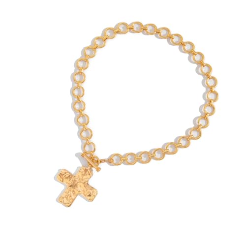 Qsvbeeqj Halskette mit gehämmertem Kreuz Anhänger mit Kette und Kreuzen, elegante Halskette für Damen und Herren, robuste Kette, One Size, Wie beschrieben, Wie beschrieben von Qsvbeeqj