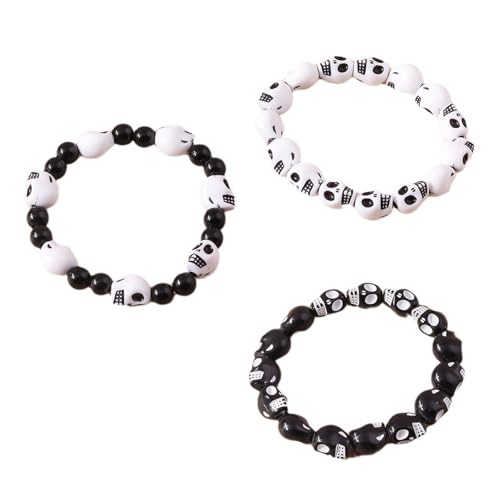 Qsvbeeqj Harzschädel Perlen Armband Für Frauen Männer Gothic Elastic Mode Accessoire Für Kostüm Gothic von Qsvbeeqj